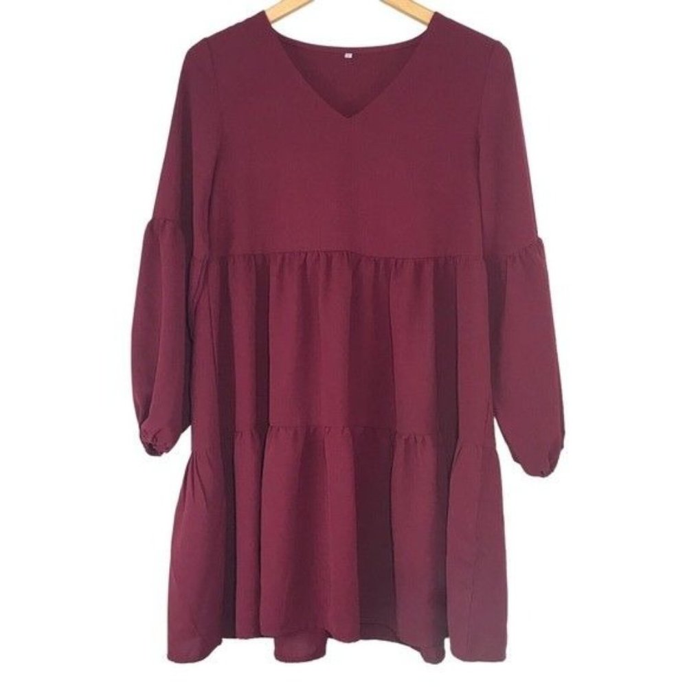 Tiered Balloon Sleeve A-Line Dress Size Small